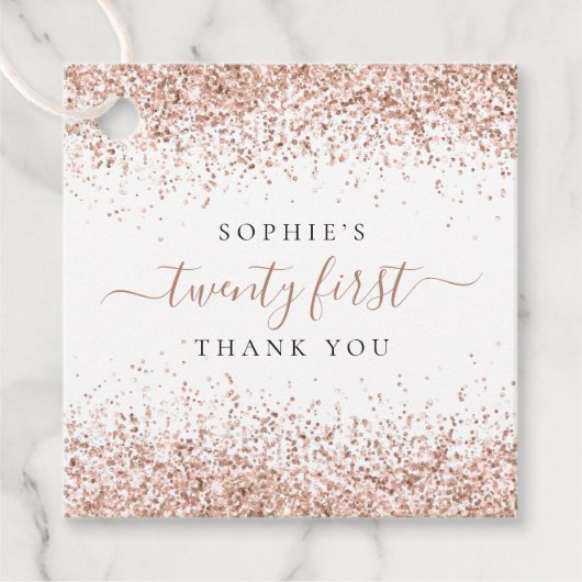 Roos Gold Glitter Name 21e Hartelijk dank Bedankjes Labels (Voorkant)