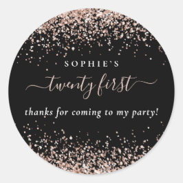 Roos Gold Glitter Name Bedankt 21st Birthday Black Ronde Sticker