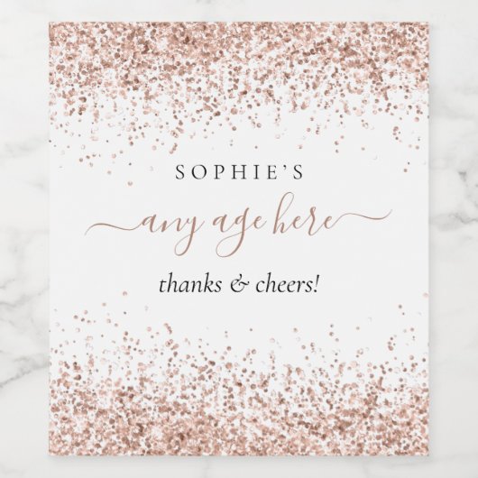 Roos Gold Glitter Name Cheges any Age Birthday Wijn Etiket (Enkel label)