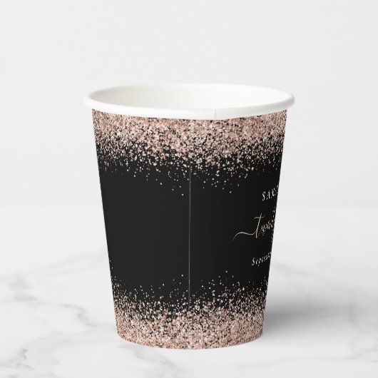 Roos Gold Glitter Name Date 21st Party Black Papieren Bekers (Rechts)