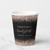 Roos Gold Glitter Name Date 21st Party Black Papieren Bekers (Voorkant)