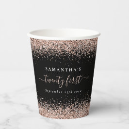Roos Gold Glitter Name Date 21st Party Black Papieren Bekers