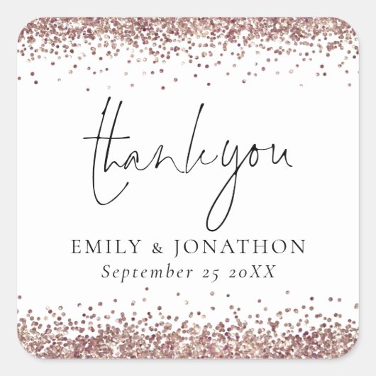 Roos Gold Glitter Name Date Weddenschap Bedankt Vierkante Sticker (Voorkant)