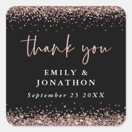 Roos Gold Glitter Name Date Wedding Black Bedankt Vierkante Sticker