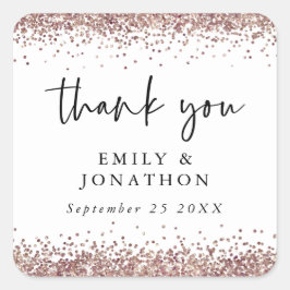 Roos Gold Glitter Name Date Wedding White Bedankt Vierkante Sticker
