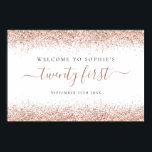 Roos Gold Glitter Name Date Welkomstscript 21st Poster<br><div class="desc">Roos Gold Glitter Name Date Welcome 21st. Glitzy glam om uw gasten welkom te heten op uw 21ste verjaardagsfeestje met dit ontwerp met faux glitter roos Gold-grenzen. Pas de woorden eenvoudig aan.</div>