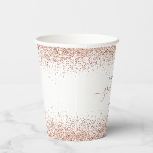 Roos Gold Glitter Name Graduparty Papieren Bekers (Rechts)