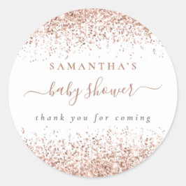 Roos Gold Glitter Name Hartelijk dank Baby shower Ronde Sticker