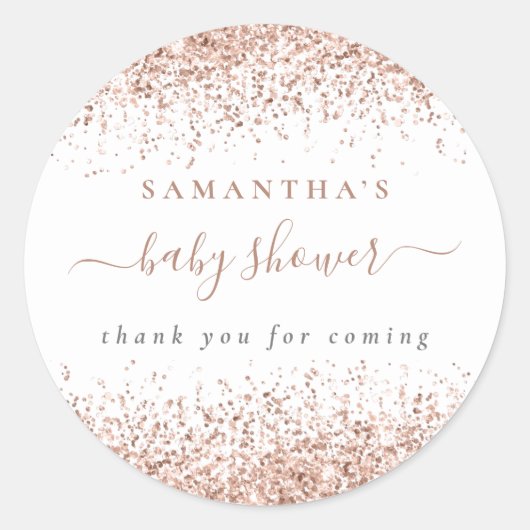 Roos Gold Glitter Name Hartelijk dank Baby shower Ronde Sticker (Voorkant)
