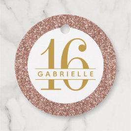 Roos Gold Glitter Name Pink Sweet 16 Bedankjes Labels