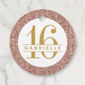 Roos Gold Glitter Name Pink Sweet 16 Bedankjes Labels (Voorkant)