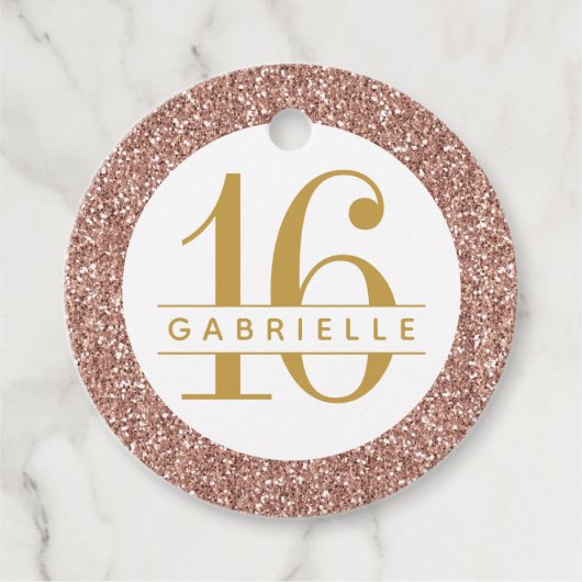 Roos Gold Glitter Name Pink Sweet 16 Bedankjes Labels (Voorkant)