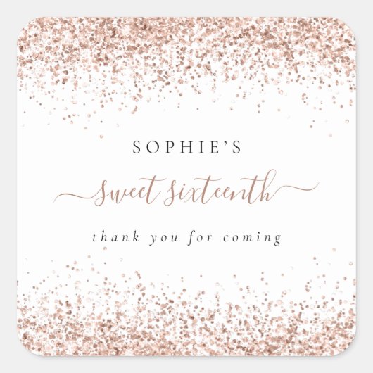 Roos Gold Glitter Name Sweet 16 Birthday Hartelijk Vierkante Sticker (Voorkant)