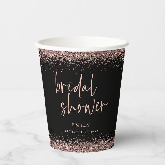 Roos Gold Glitter Name Vrijgezellenfeest Black Papieren Bekers (Voorkant)