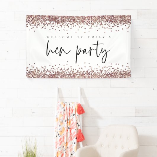 Roos Gold Glitter Name Welcome to Hen Party Banner (Insitu)
