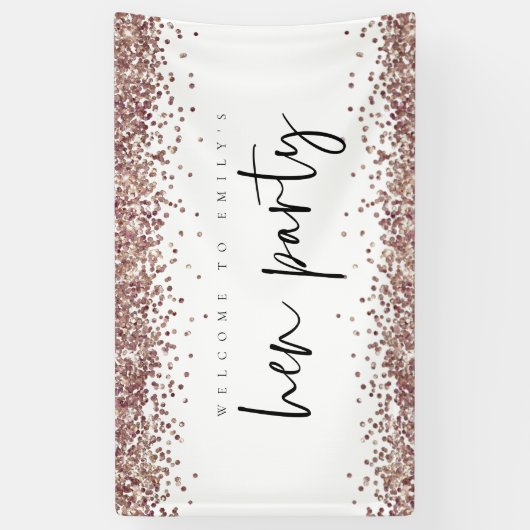 Roos Gold Glitter Name Welcome to Hen Party Banner (Verticaal)