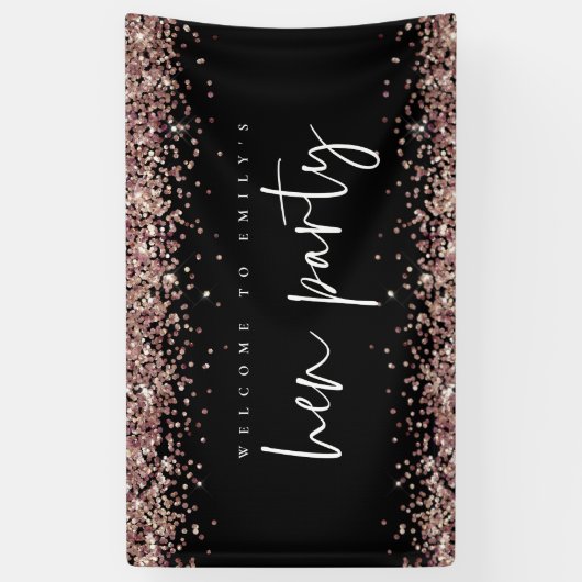 Roos Gold Glitter Name Welcome to Hen Party Black Spandoek (Verticaal)