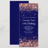 Roos Gold Glitter Navy 50th Birthday Kaart (Voorkant / Achterkant)