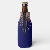 Roos Gold Glitter Navy Blue 21e Verjaardag Flesjeskoeler (Fles Achterkant)