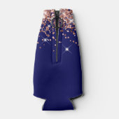 Roos Gold Glitter Navy Blue 21e Verjaardag Flesjeskoeler (Achterkant)