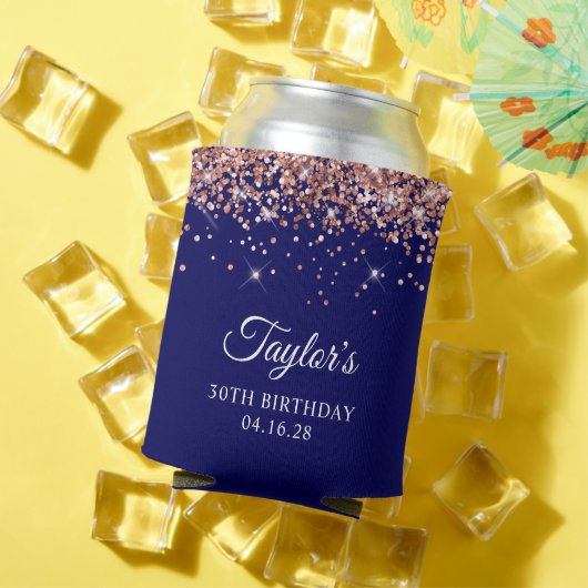 Roos Gold Glitter Navy Blue 30e Verjaardag Blikjeskoeler (Insitu Zomer)