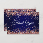 Roos Gold Glitter Navy Blue 40e Verjaardag Bedankkaart (Voorkant / Achterkant)
