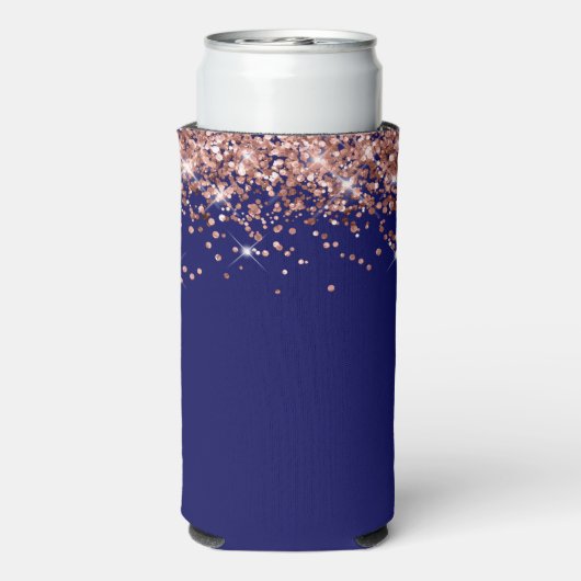 Roos Gold Glitter Navy Blue 50e Verjaardag Seltzer Blikjeskoeler (Seltzer Achterkant)
