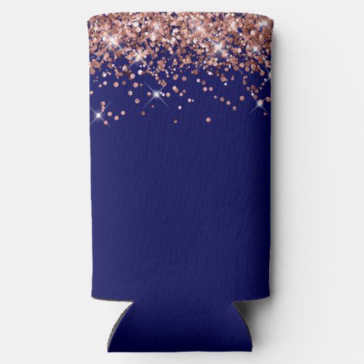 Roos Gold Glitter Navy Blue 50e Verjaardag Seltzer Blikjeskoeler (Achterkant)
