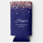 Roos Gold Glitter Navy Blue 50e Verjaardag Seltzer Blikjeskoeler (Voorkant)