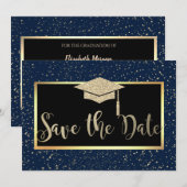 Roos Gold Glitter Navy Blue Afstudeerder Save the  Save The Date (Voorkant / Achterkant)