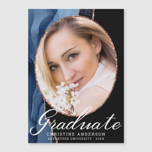 Roos Gold Glitter Navy Blue Agate Photo Afstuderen (Voorkant)