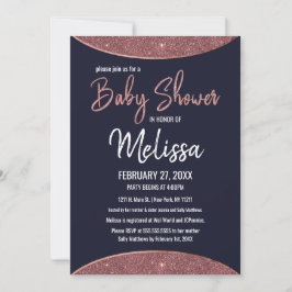 Roos Gold Glitter Navy Blue Circular Baby shower Kaart