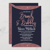 Roos Gold Glitter Navy Blue Circular Brunch Bubbly Kaart (Voorkant / Achterkant)