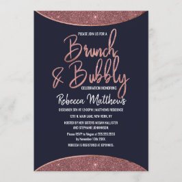 Roos Gold Glitter Navy Blue Circular Brunch Bubbly Kaart