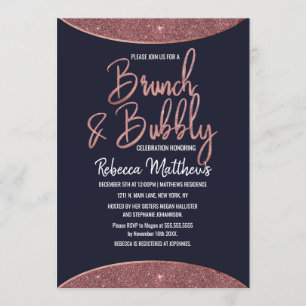 Roos Gold Glitter Navy Blue Circular Brunch Bubbly Kaart