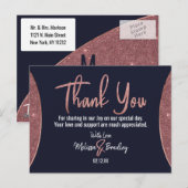 Roos Gold Glitter Navy Blue Circular Dank u Briefkaart (Voorkant / Achterkant)