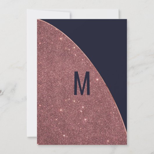 Roos Gold Glitter Navy Blue Circular Evening Kaart (Achterkant)