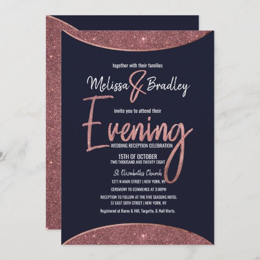 Roos Gold Glitter Navy Blue Circular Evening Kaart (Voorkant / Achterkant)