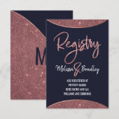 Roos Gold Glitter Navy Blue Circular Gift Registry Informatiekaartje (Voorkant / Achterkant)