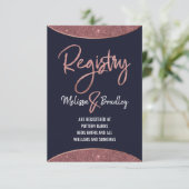 Roos Gold Glitter Navy Blue Circular Gift Registry Informatiekaartje (Staand voorkant)