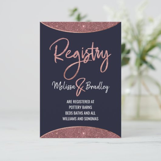 Roos Gold Glitter Navy Blue Circular Gift Registry Informatiekaartje (Staand voorkant)