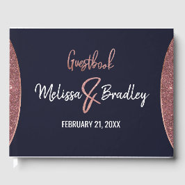 Roos Gold Glitter Navy Blue Circular Guestbook Gastenboek