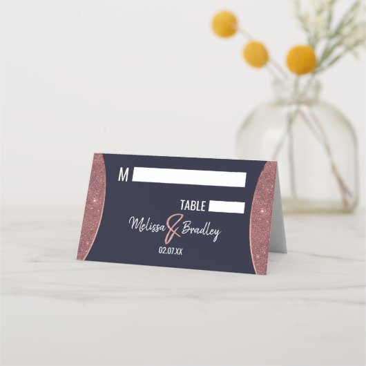 Roos Gold Glitter Navy Blue Circular Place Cards Plaatskaartje (Voorkant)