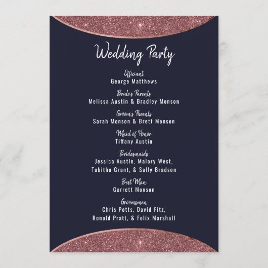 Roos Gold Glitter Navy Blue Circular Programs Programmakaart (Achterkant)
