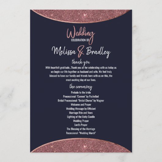 Roos Gold Glitter Navy Blue Circular Programs Programmakaart (Voorkant)