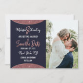 Roos Gold Glitter Navy Blue Circular Save the Date Kaart (Voorkant)