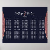 Roos Gold Glitter Navy Blue Circular Seating Chart Poster (Voorkant)