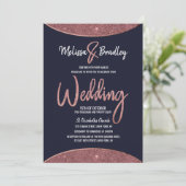 Roos Gold Glitter Navy Blue Circular Wedding Kaart (Staand voorkant)