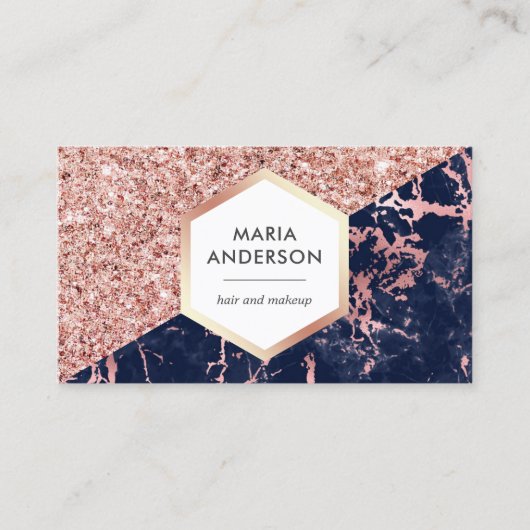Roos Gold Glitter Navy Blue Marble Makeup Artist Visitekaartje (Voorkant)