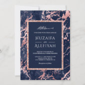 Roos Gold Glitter Navy Blue Marble Muslim Wedding Kaart (Voorkant)